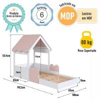 Cama Infantil Montessoriana Casinha Com Telhado Em Mdp Para Colchão 188x78cm Rosa - 8