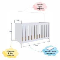Berço Infantil Simples 133cm Com Colchão, Regulagem De Altura E Grade Mdf Branco - 3