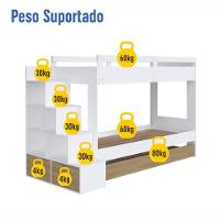 Cama Treliche Infantil Bicama Menino Menina 2,32m Com Escada, Nichos E Gavetas Branco Com Aveiro - 5