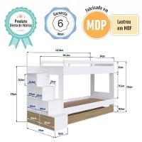 Cama Treliche Infantil Bicama Menino Menina 2,32m Com Escada, Nichos E Gavetas Branco Com Aveiro - 7