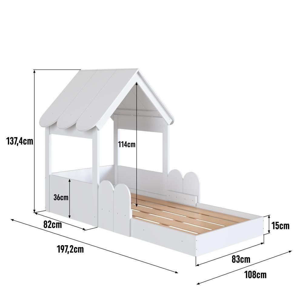 Cama Infantil Montessoriana Casinha Com Colchão E Telhado Em Mdp Branco - 5