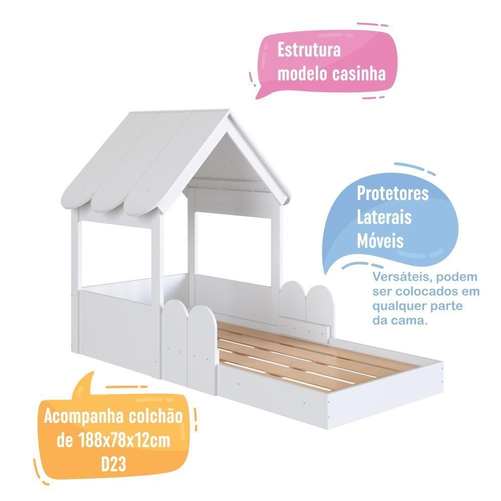 Cama Infantil Montessoriana Casinha Com Colchão E Telhado Em Mdp Branco - 6