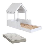Cama Infantil Montessoriana Casinha Com Colchão E Telhado Em Mdp Branco - 1