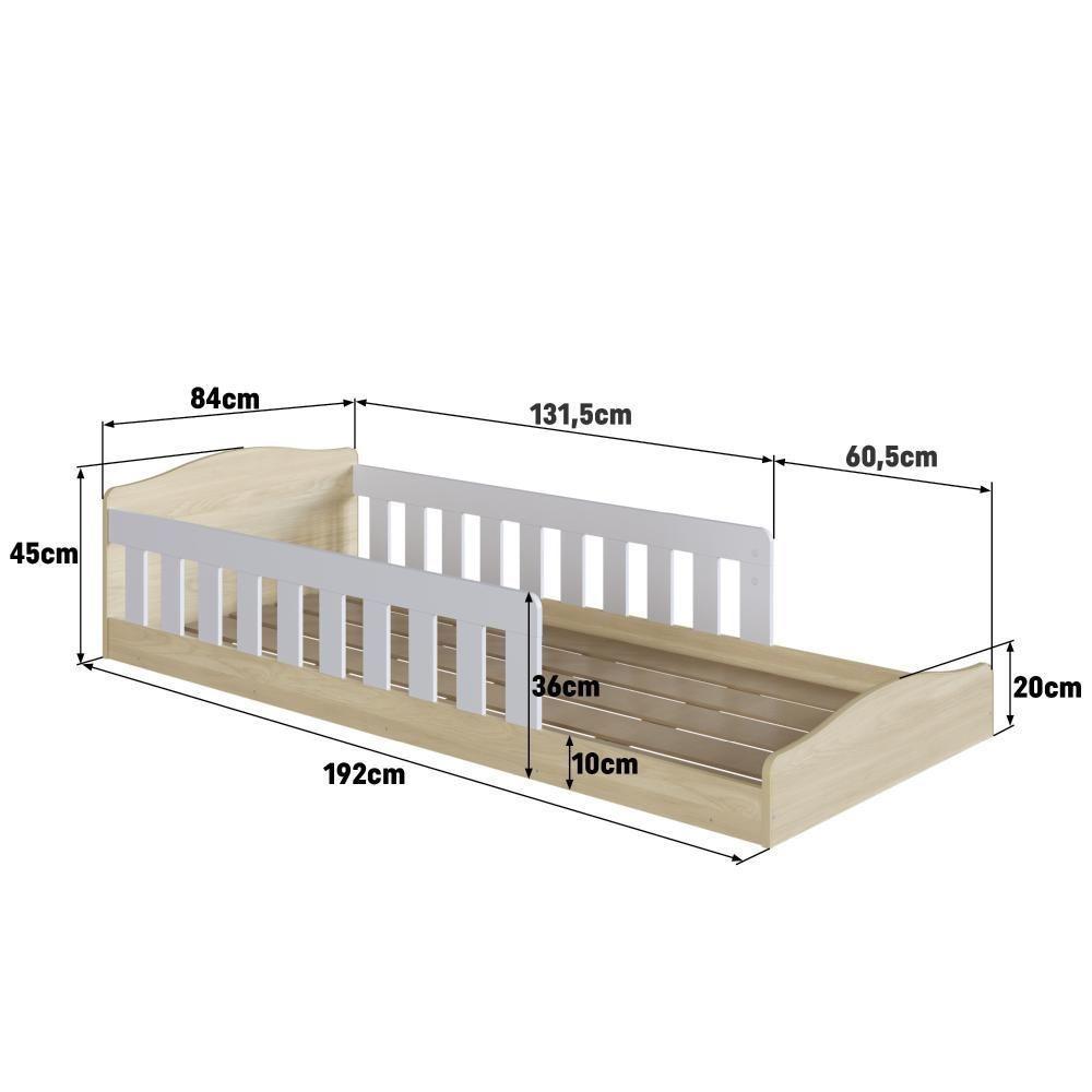 Cama Infantil De Chão Montessoriana De Solteiro Menino Menina Com Grade Proteção Carvalho Araguaia - 3