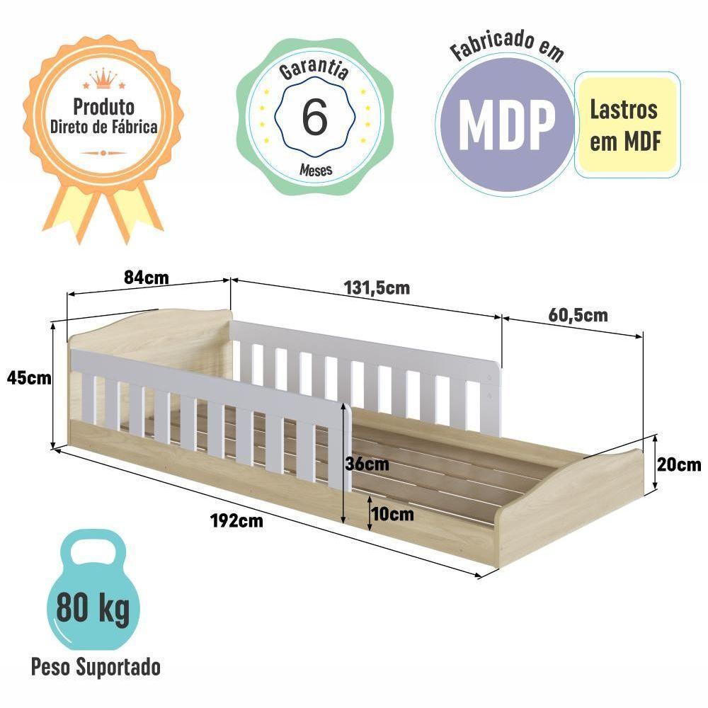 Cama Infantil De Chão Montessoriana De Solteiro Menino Menina Com Grade Proteção Carvalho Araguaia - 5