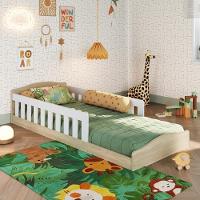 Cama Infantil De Chão Montessoriana De Solteiro Menino Menina Com Grade Proteção Carvalho Araguaia - 1
