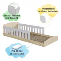 Cama Infantil De Chão Montessoriana De Solteiro Menino Menina Com Grade Proteção Carvalho Araguaia