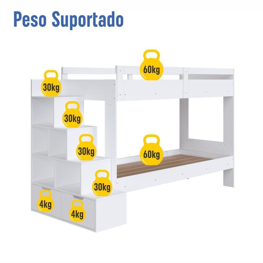 Cama Beliche Infantil Bicama Menino Menina 2,32m Com Escada, Nichos E Gavetas Branca - 6