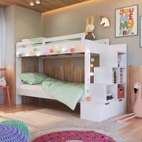 Cama Beliche Infantil Bicama Menino Menina 2,32m Com Escada, Nichos E Gavetas Branca - 1