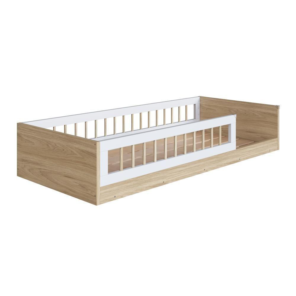 Cama Infantil De Chão Montessoriana Menino E Menina Solteiro 194cm Com Grade Proteção Aveiro Oak - 5