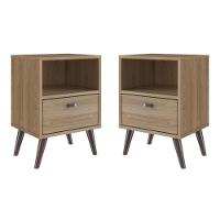 Kit 02 Mesa De Cabeceira Nicho 39cm Com Gaveta E Pés Palito Retrô Oak - 1