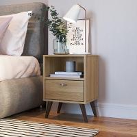 Kit 02 Mesa De Cabeceira Nicho 39cm Com Gaveta E Pés Palito Retrô Oak - 2