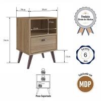 Kit 02 Mesa De Cabeceira Nicho 39cm Com Gaveta E Pés Palito Retrô Oak - 5
