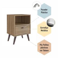 Kit 02 Mesa De Cabeceira Nicho 39cm Com Gaveta E Pés Palito Retrô Oak - 6