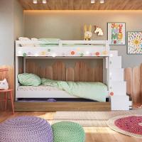 Cama Treliche Infantil Bicama Menino Menina 2,32m Com Escada, Nichos E Gavetas Branco Com Aveiro Oak - 3