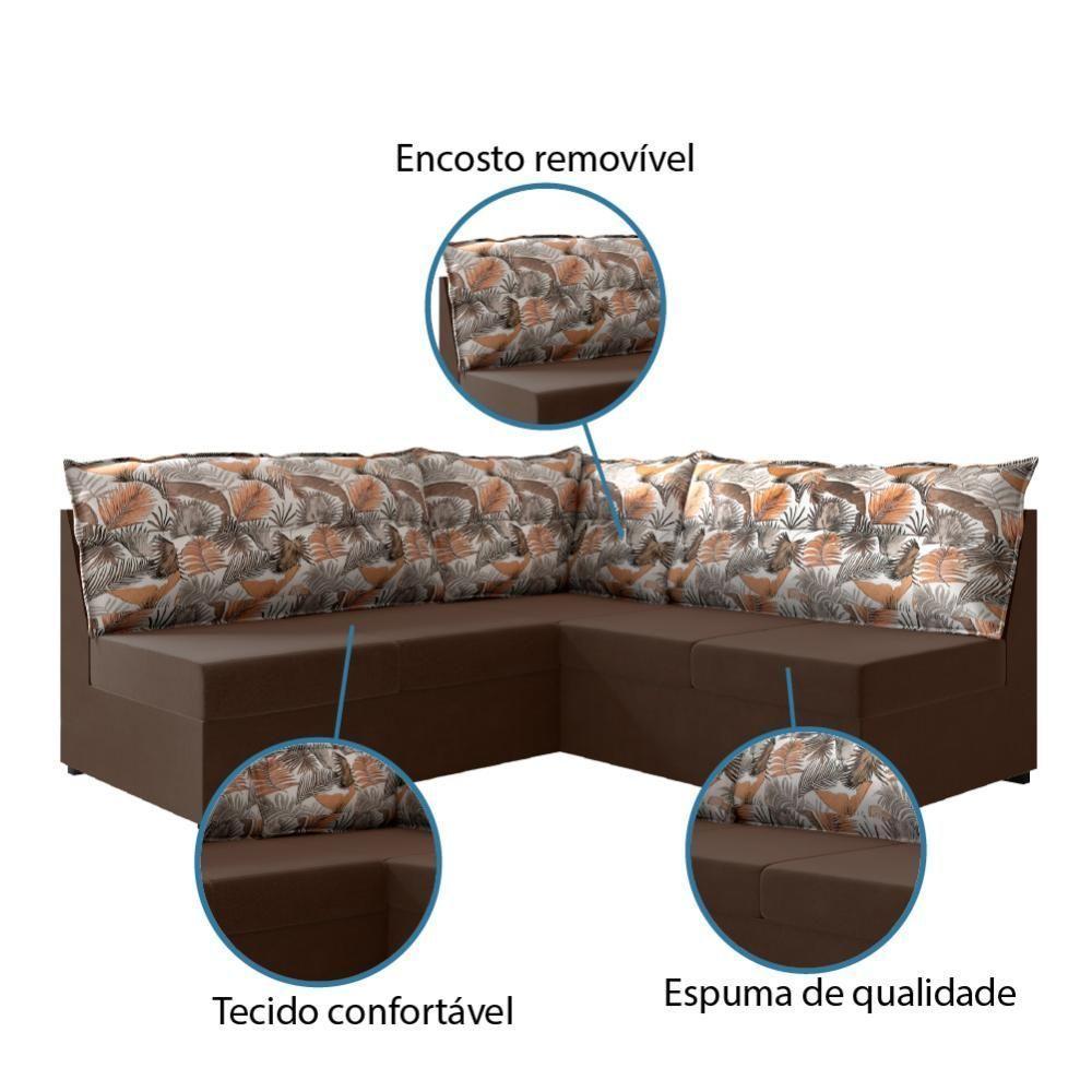 Sofá De Canto 5 Lugares Suede Marrom/Palmeira - 3