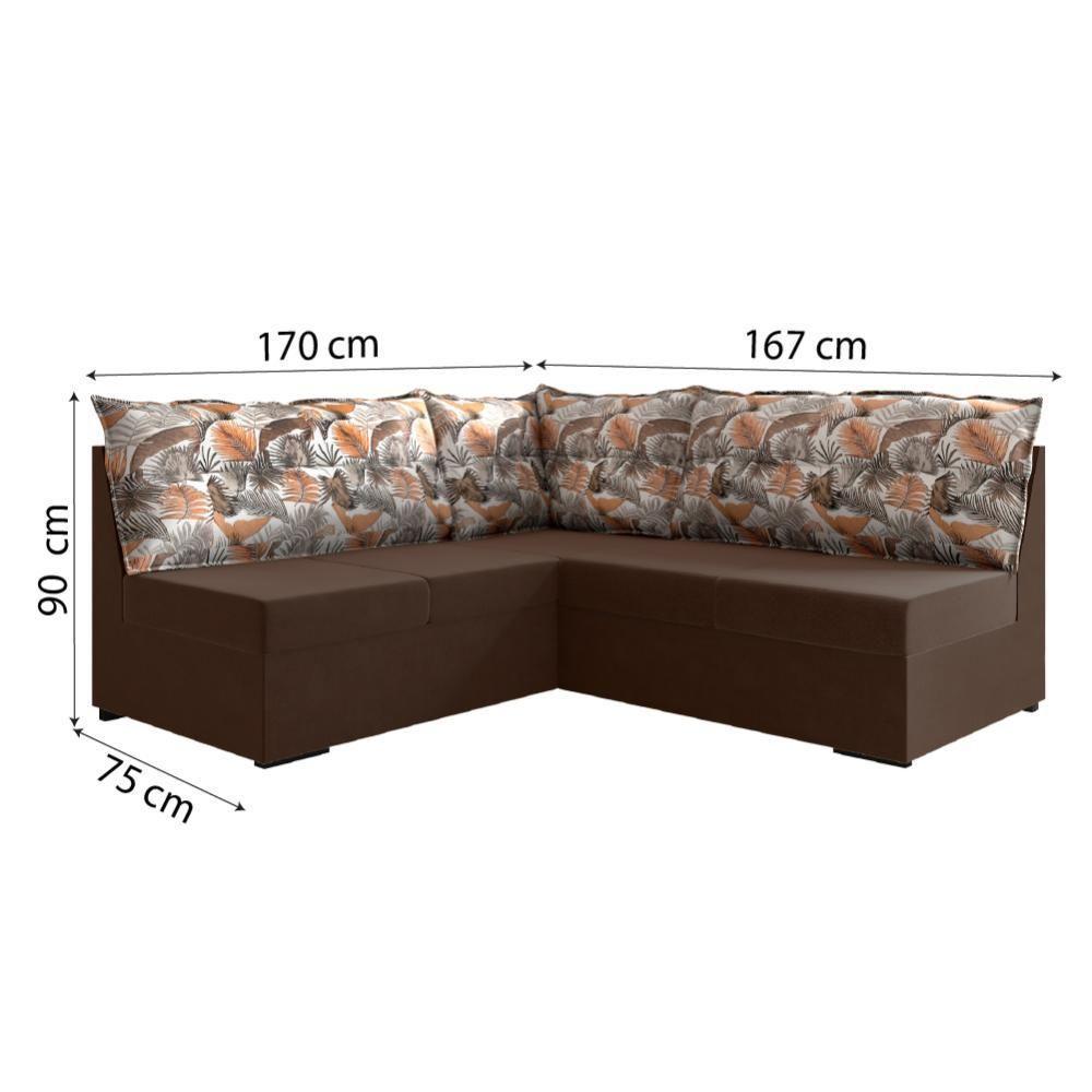 Sofá De Canto 5 Lugares Suede Marrom/Palmeira - 4