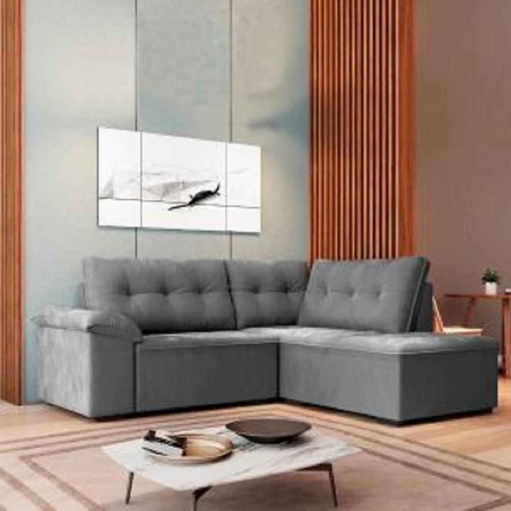 Sofá De Canto Retrátil 5 Lugares Tóquio Cinza Cinza - 1