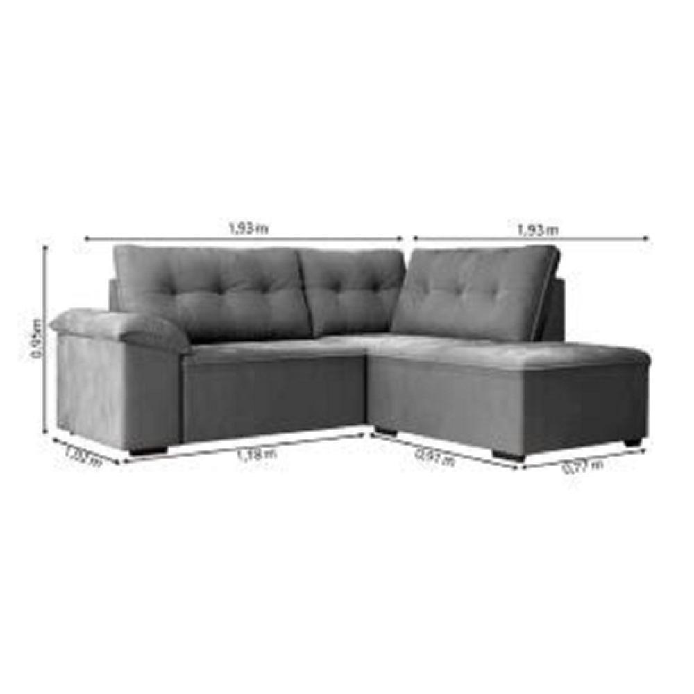 Sofá De Canto Retrátil 5 Lugares Tóquio Cinza Cinza - 3