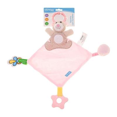 Urso Rosa De Pelúcia Com Mordedor E Suporte Para Chupeta
