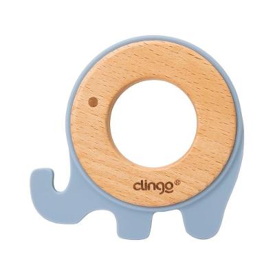 Mordedor De Elefante Azul Em Madeira E Silicone - Conforto Para Gengivas De Bebês