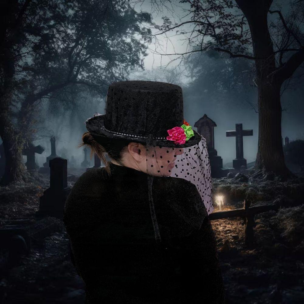 Cartola Preta Com Véu Caveira E Flores Para Fantasias - 4