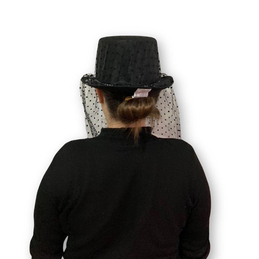 Cartola Preta Com Véu Caveira E Flores Para Fantasias - 9