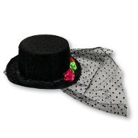 Cartola Preta Com Véu Caveira E Flores Para Fantasias - 2