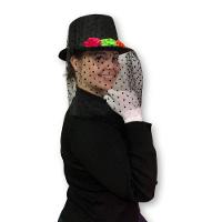 Cartola Preta Com Véu Caveira E Flores Para Fantasias - 3