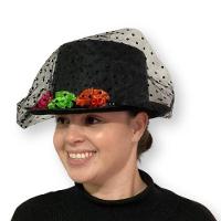 Cartola Preta Com Véu Caveira E Flores Para Fantasias - 6