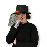 Cartola Preta Com Véu Caveira E Flores Para Fantasias - 8