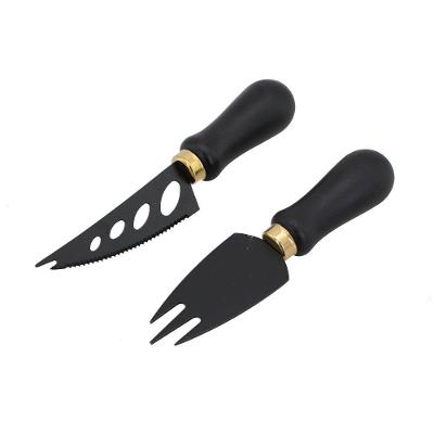Conjunto Elegante De Cortar Queijo E Frios Em Aço Inoxidável - 2 Peças Pretas