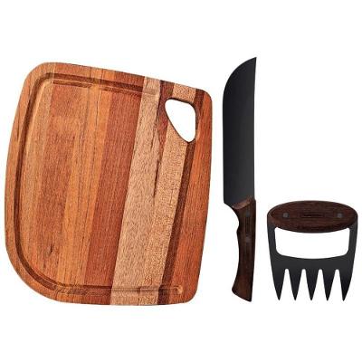 Jogo Para Churrasco Tramontina Churrasco Black Aço Inox Escurecido Com Cabos De Madeira E Tábua 3 Peças
