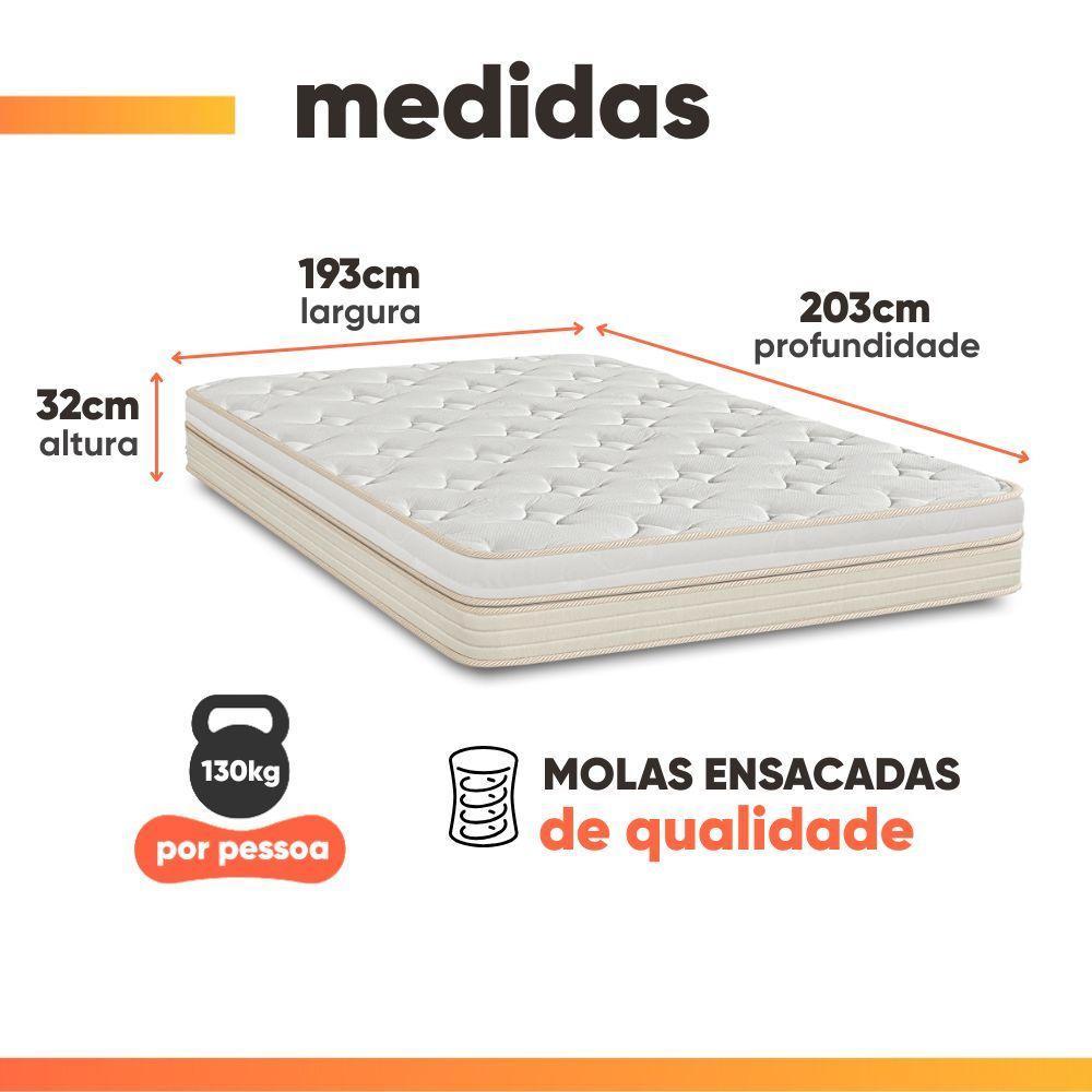 Colchão Casal Molas Ensacadas Memphis 193x203x32cm Branco - 2
