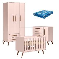 Quarto De Bebê Q Encanto Retrô Rosa Com Colchão Tend Tudo - Qmovi - 1