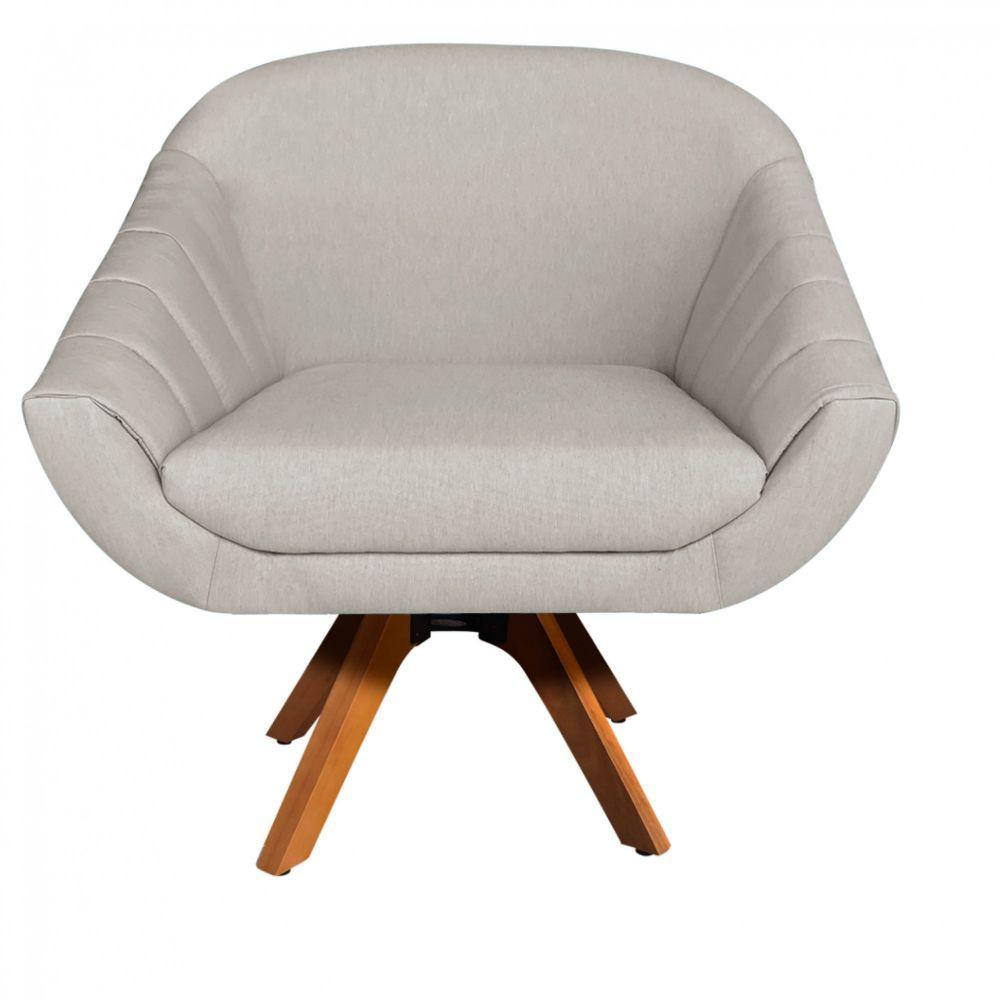 Poltrona Giratória Giovana Linho Bege A27 Base Madeira D´rossi - 5