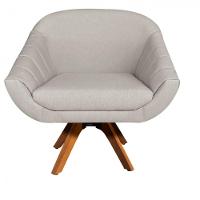 Poltrona Giratória Giovana Linho Bege A27 Base Madeira D´rossi - 5