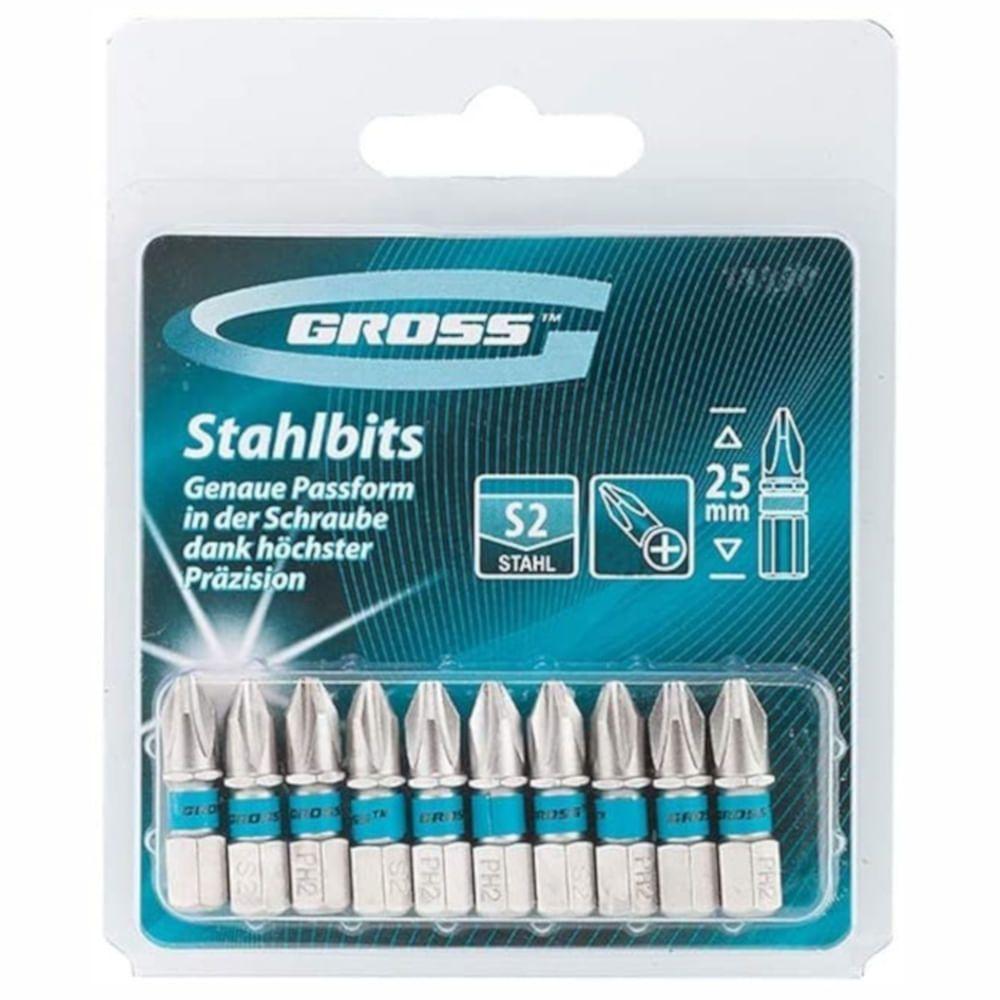 Bits Phillips 1-4"" 25mm Ponta 1-4"" Ph2 10 Peças - 11330 - Gross Bits Phillips 1-4" 25mm Ponta 1-4 Ph2 - 11330 - Gross - 3