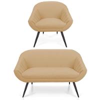 Kit 01 Namoradeira 02 Lugares E 01 Poltrona Giovana Linho Areia A27 Pés Palito De Ferro - 1