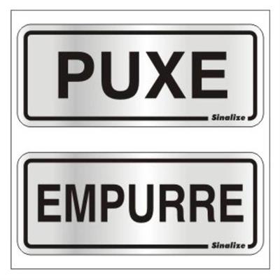 2 Placas De Alumínio Auto-adesiva 15x6cm Puxe - Empurre -120 Ag - Sinalize Placa Auto-ades.(puxe-empur)c-2pcs 15x6 120ag