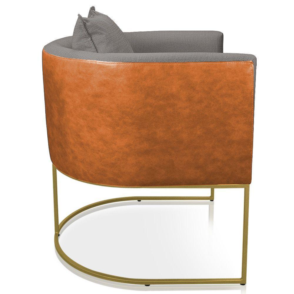 Poltrona Corano Nozes Com Linho Grafite A26 Base Metálica Dourado - 2