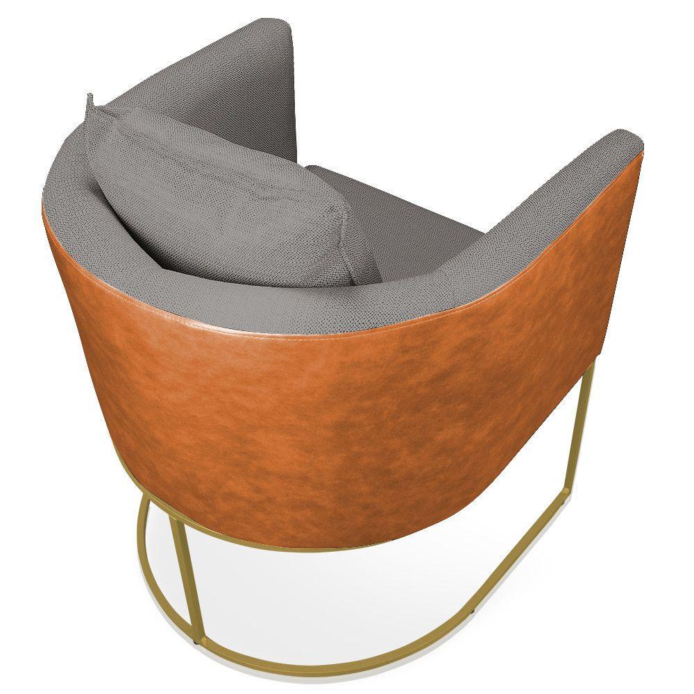 Poltrona Corano Nozes Com Linho Grafite A26 Base Metálica Dourado - 6