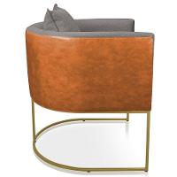 Poltrona Corano Nozes Com Linho Grafite A26 Base Metálica Dourado - 2