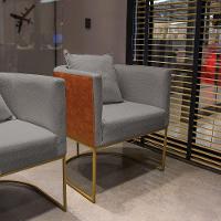 Poltrona Corano Nozes Com Linho Grafite A26 Base Metálica Dourado - 5