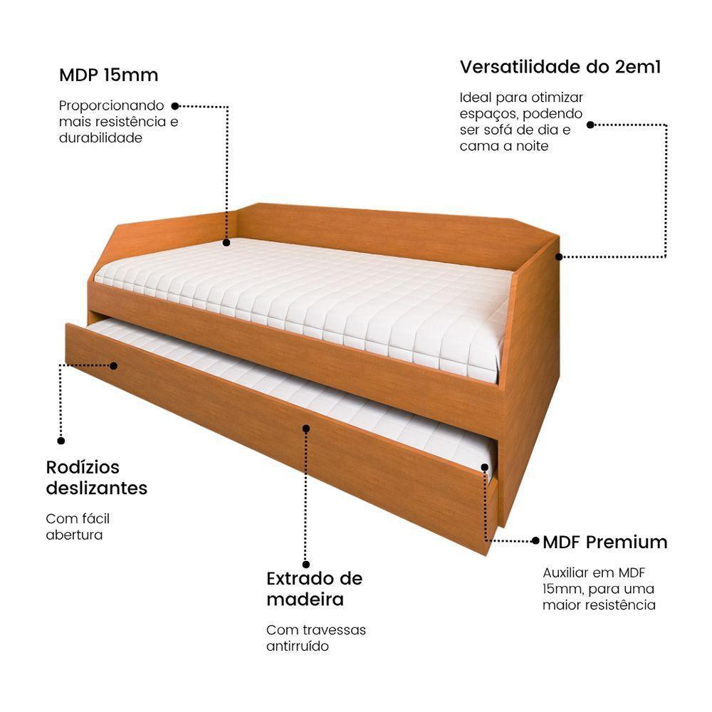 Sofá Cama Solteiro Duo Com Cama Auxiliar Em Mdf Reforçado 15mm Nature - 2