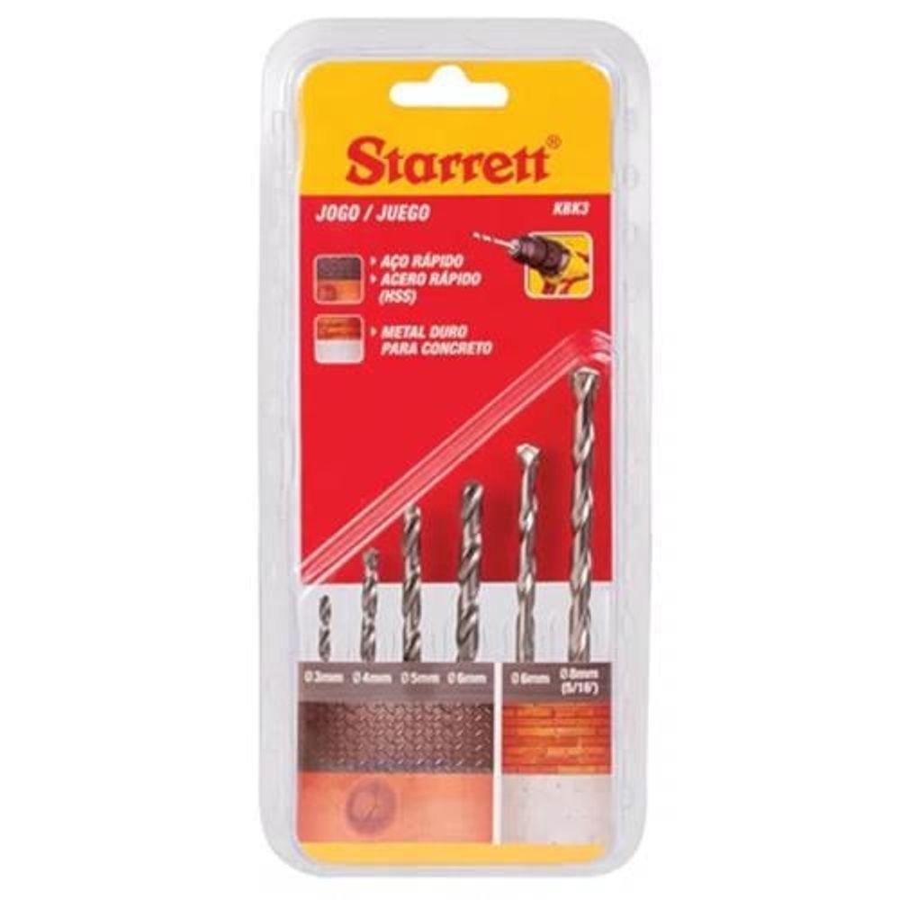 Jogo De Brocas De Aço Rápido Para Metal E Concreto Com 6 Peças - Kbk3 - Starrett - 1