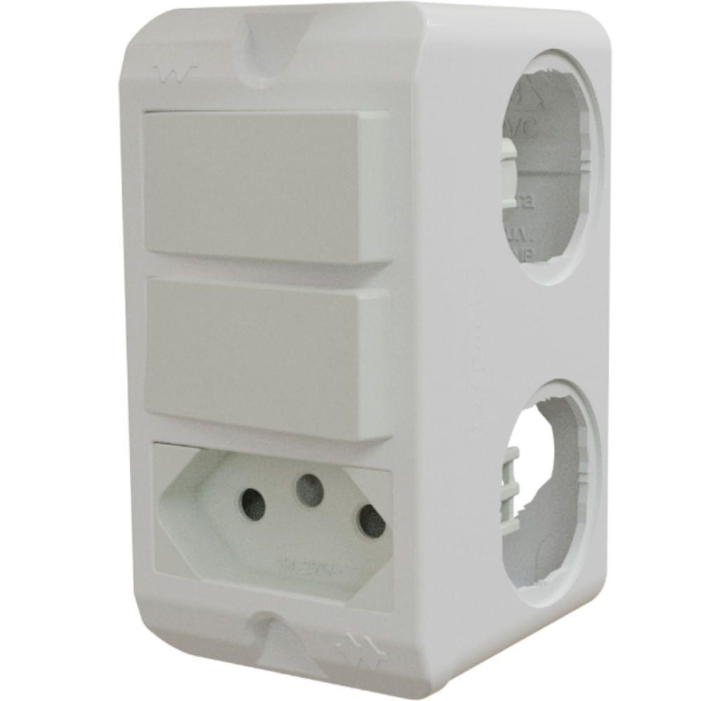 Conjunto De 2 Interruptores Paralelos + Tomada Poliwetzel Pvc - E017212025 - Wetzel - 1