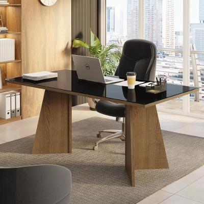 Mesa Para Escritório Diretor Presidente 180cm Tampo De Vidro Rustic-preto 5388 Madesa