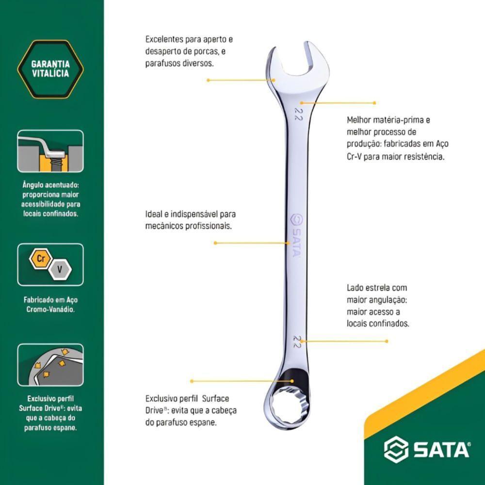 Chave Combinada Angulada 45° 15mm - St40179g - Sata Chave Combinada Angulada 45 15mm St40179g Sata - 3