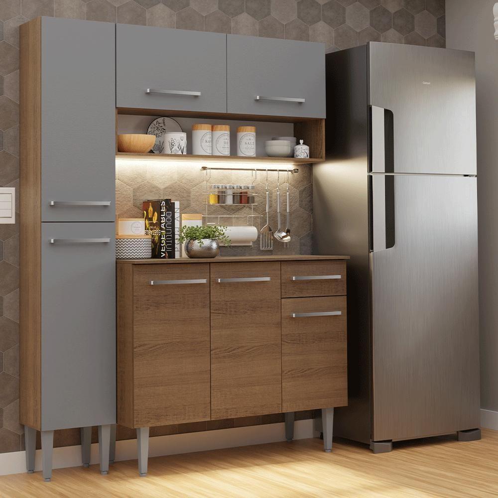 Armário De Cozinha Compacta 137 Cm Rustic-cinza Emilly Madesa 012 - 1